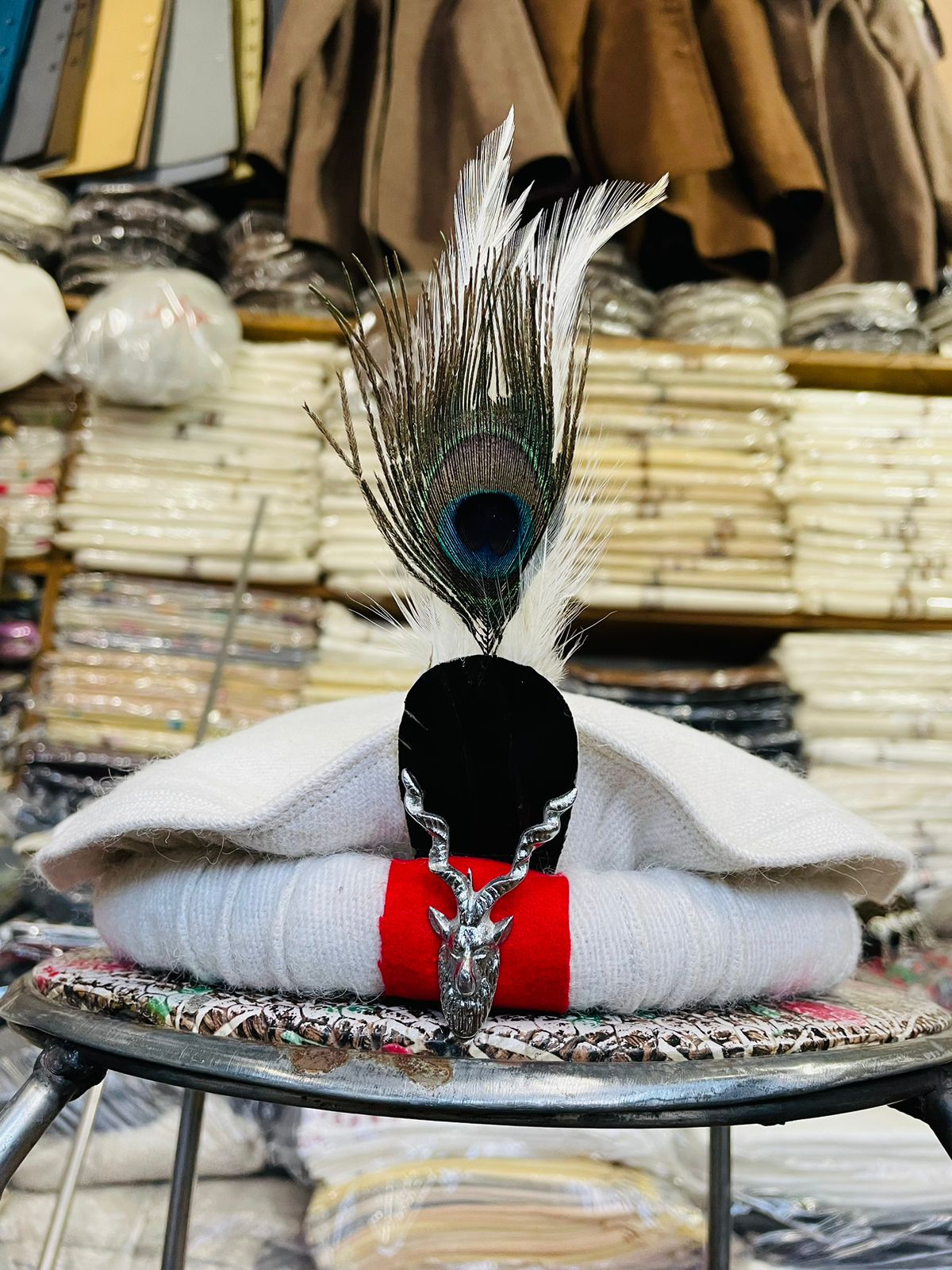 Chitrali Cap- Pakol- Peshawari cap with Feather & Markhor Symbol